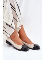 Skórzane Baleriny Z Ozdobą D&A MK51-059 Beżowe