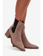 Skórzane Zamszowe Botki Damskie Na Słupku Ocieplane Artiker 57C0045 Beżowe