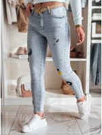 Dámske úzke džínsy s výšivkou MOONAIR modré FashionStreet UY2453