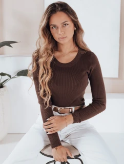 Dámsky rebrovaný sveter NOLVIE hnedý FashionStreet MY2494