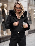 Dámska krátka zimná bunda s kožušinou, čierna, FashionStreet TY5996