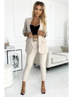 492-1 Elegantný komplet - sako a nohavice s opaskom - béžová 492-1 Elegantný komplet - sako a nohavice s opaskom - béžová