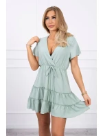 Šaty s obálkovým výstrihom tmavo mätovej farby