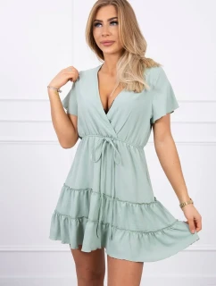 Šaty s obálkovým výstrihom tmavo mätovej farby