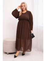 Dámske Plus veľkosť dlhý rukáv skladaný viskózové sukne Brown Dámske Plus veľkosť dlhý rukáv skladaný viskózové sukne Brown