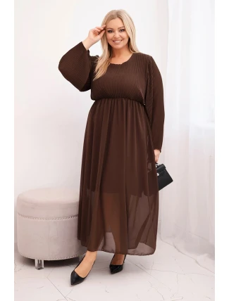 Dámske Plus veľkosť dlhý rukáv skladaný viskózové sukne Brown Dámske Plus veľkosť dlhý rukáv skladaný viskózové sukne Brown