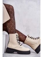 Damskie Skórzane Botki Workery Jasnobeżowe Denila