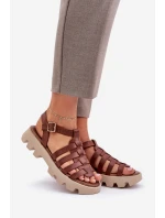 Skórzane Sandały Damskie Zazoo 3695 Brązowe