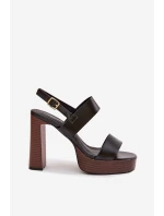 Dámské sandály na podpatku a platformě Eko kůže Černé Hanelia