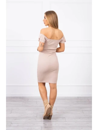 Pruhované nariasené šaty tmavo béžové