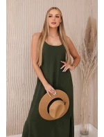 Dlhé khaki šaty bez ramienok Dlhé khaki šaty bez ramienok