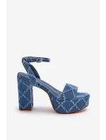 Jeansowe Sandały Na Słupku Niebieskie Acrana