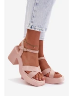 Dámské sandály na masivním podpatku z eko semiše světle růžové Tereza