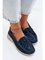Dámské mokasíny z přírodního semiše s mašlí Vinceza 95401 tmavě modré