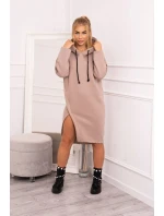 Šaty s kapucňou a bočným rázporkom tmavo béžové Šaty s kapucňou a bočným rázporkom tmavo béžové