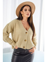 Rebrovaný sveter s gombíkmi béžový