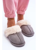 Damskie Papcie Klapki z Futerkiem Szare Pinky