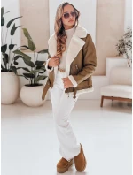 Dámska kožená bunda s ovčou kožou NORFDIMA camel FashionStreet TY4738