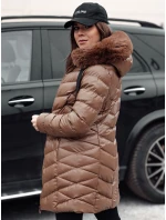 Dámska prešívaná zimná bunda s kapucňou CRYSTAL svetlohnedá FashionStreet TY4774