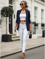 Dámske klasické sako s volánovými rukávmi tmavomodré FashionStreet PY0139 Dámske klasické sako s volánovými rukávmi tmavomodré FashionStreet PY0139