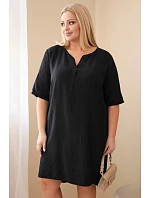 Dámske plus veľkosť viskózové šaty s krátkymi rukávmi a výstrihom do V čierne