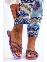 Damskie Klapki Z Paseczkami I Dżetami Fioletowe Leomi