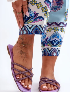 Damskie Klapki Z Paseczkami I Dżetami Fioletowe Leomi