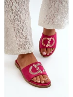 Damskie Płaskie Klapki Z Cekinami S.Barski KV27-052 Fuksja