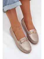 Brokatowe Płaskie Mokasyny Ze Skóry Naturalnej D&A LR51-546 Złote