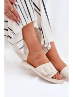 Skórzane Klapki Damskie Z Klamrą D&A SJ2302-01 Beżowe