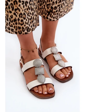 Dámske ploché sandále s ozdobami Sergio Leone White