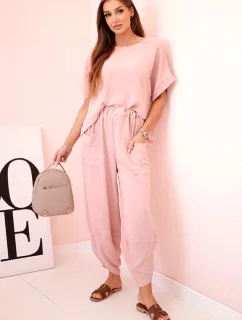Viskózna blúzka + nohavice tmavá púdrovo ružová