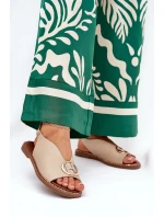 Płaskie Eleganckie Sandały Z Ozdobą Beżowe Iseliria