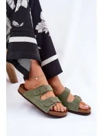 Zamszowe Klapki Damskie Z Klamrami Big Star RR274A393 Zielone Zamszowe Klapki Damskie Z Klamrami Big Star RR274A393 Zielone