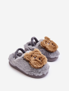 Detské kožušinové papuče s medvedíkom, Grey Dicera
