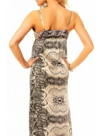 Letné dámske šaty s elegantným potlačou dlhé čierno-ecru - Farebná / S - SWEEWE