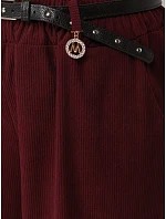 Dámske bavlnené manšestrové nohavice s opaskom, vínové, FashionStreet UY3173