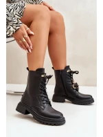 Eko Skórzane Botki Workery Damskie Z Przypinkami Czarne Rianael