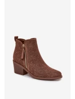 Botki Kowbojki Damskie Na Obcasie S.Barski HY52-538 Brązowe