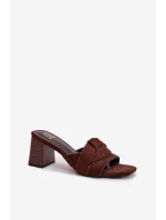 Dámské páskové sandály na podpatku Eko semišové Čokoládové Corivelle