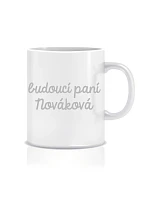 Personalizovaný klasický biely keramický hrnček 300 ml – budúca pani Personalizovaný klasický biely keramický hrnček 300 ml – budúca pani