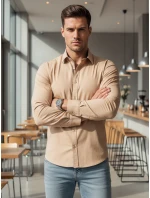 Pánska elegantná hladká béžová košeľa SLIM FIT FashionStreet DX2602