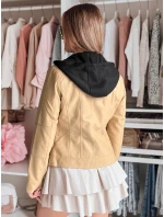Dámska kožená bunda s kapucňou METSOUL beige FashionStreet TY4745