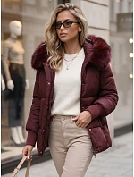 Dámska zimná prešívaná bunda s kapucňou, bordová, FashionStreet TY6003