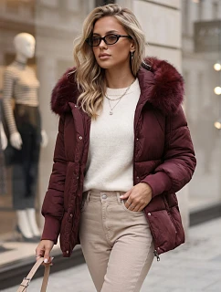 Dámska zimná prešívaná bunda s kapucňou, bordová, FashionStreet TY6003