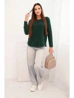 Dámsky viskózový sveter s dlhými rukávmi a okrúhlym výstrihom tmavozelenej farby