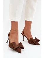 Szpilki Z Odkrytymi Piętami I Kokardką Brązowe Eklevia