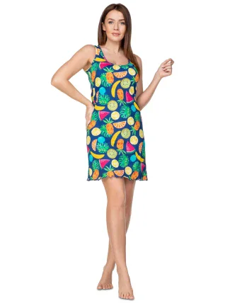 Dámska nočná košeľa 390 modrá s potlačou ovocia - Regina Dámska nočná košeľa 390 modrá s potlačou ovocia - Regina