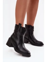 Dámské kotníkové boty na masivním podpatku z eko kůže černé Iverly