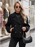 Krátky dámsky dvojradový kabát s klopami, čierny, FashionStreet TY6016 Krátky dámsky dvojradový kabát s klopami, čierny, FashionStreet TY6016